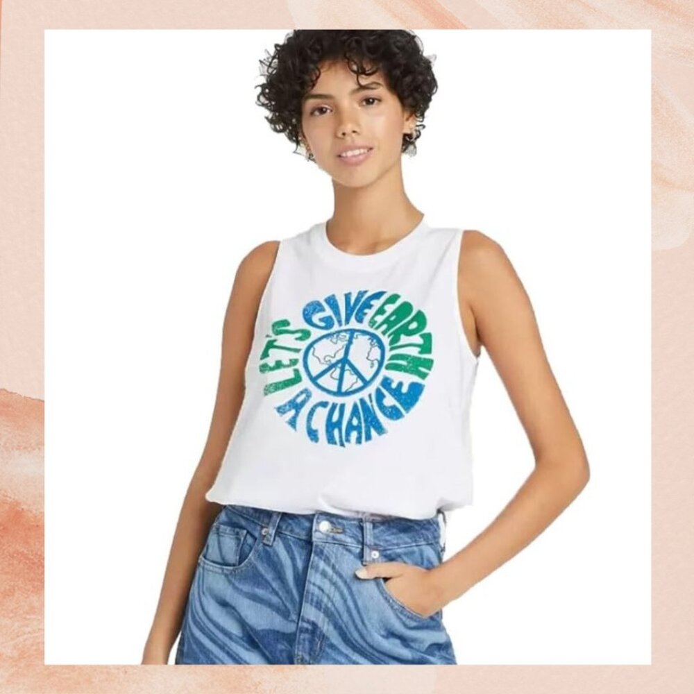 White Eco Earth Graphic Muscle Tank Top